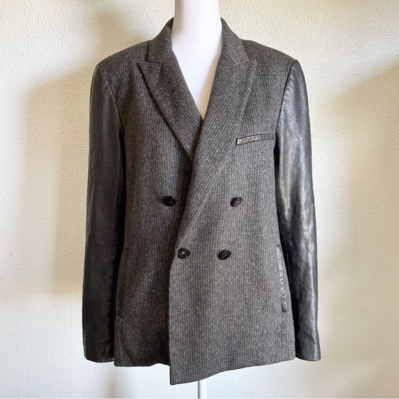 Veronica Beard Jackets & Blazers - Veronica Beard Mixed Media Wool Leather Sleeves Double Breasted Blazer Jacket